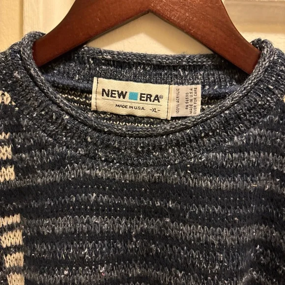 Vintage New Era Navy and White Striped Men's Crewneck Sweater size XL - Picture 5 of 6